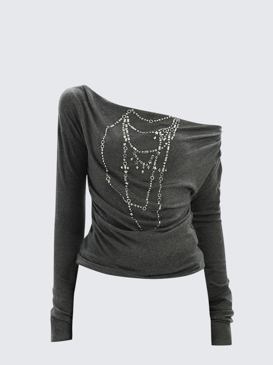 Baddie Off Shoulder Graphic Long Sleeve Tee Women