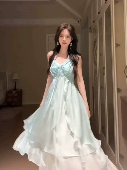 Beach Vacation Backless Slip Dress with Atmospheric Vibe