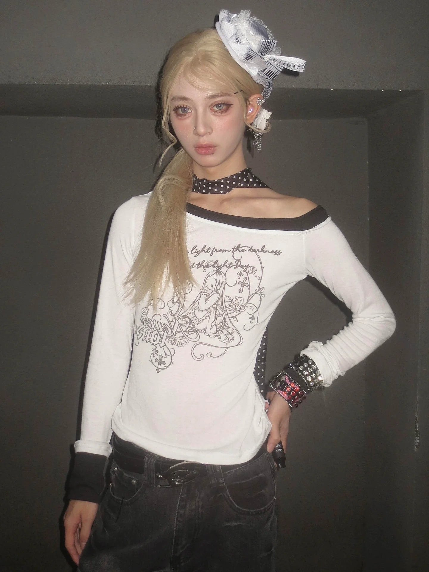 Y2K Light Shoulder Colorblock Long Sleeve Tee