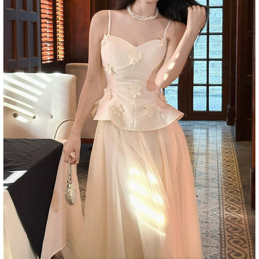 French Satin Halter Fake Two-Piece Gown Dress