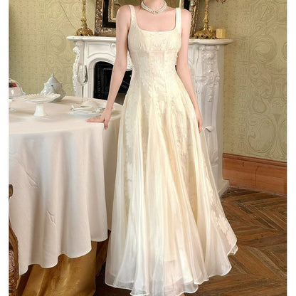 French Luxury Tulle Square Neck Gown Dress