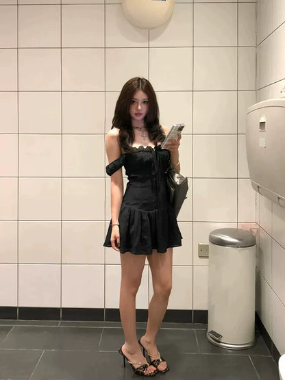 Tencel Textured French Square-Neck Camisole Mini Dress