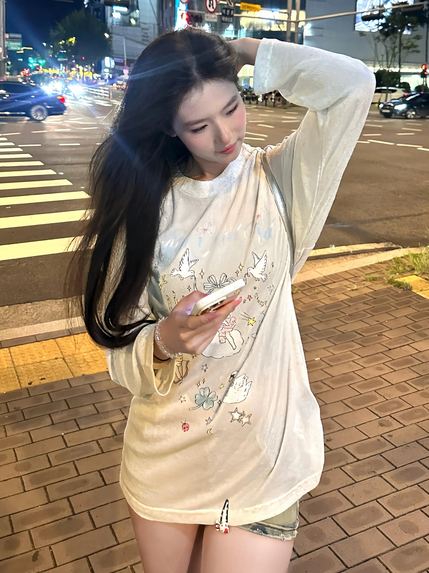 Lazy Style Sun Protection Graffiti Angel Long Sleeve Top