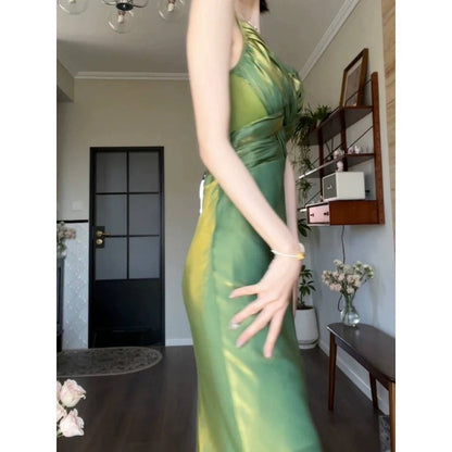 Green Slender Design Gown Dress