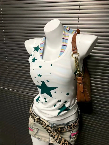 Star Halter Top Two-Piece Set Y2K Two Pieces Sets