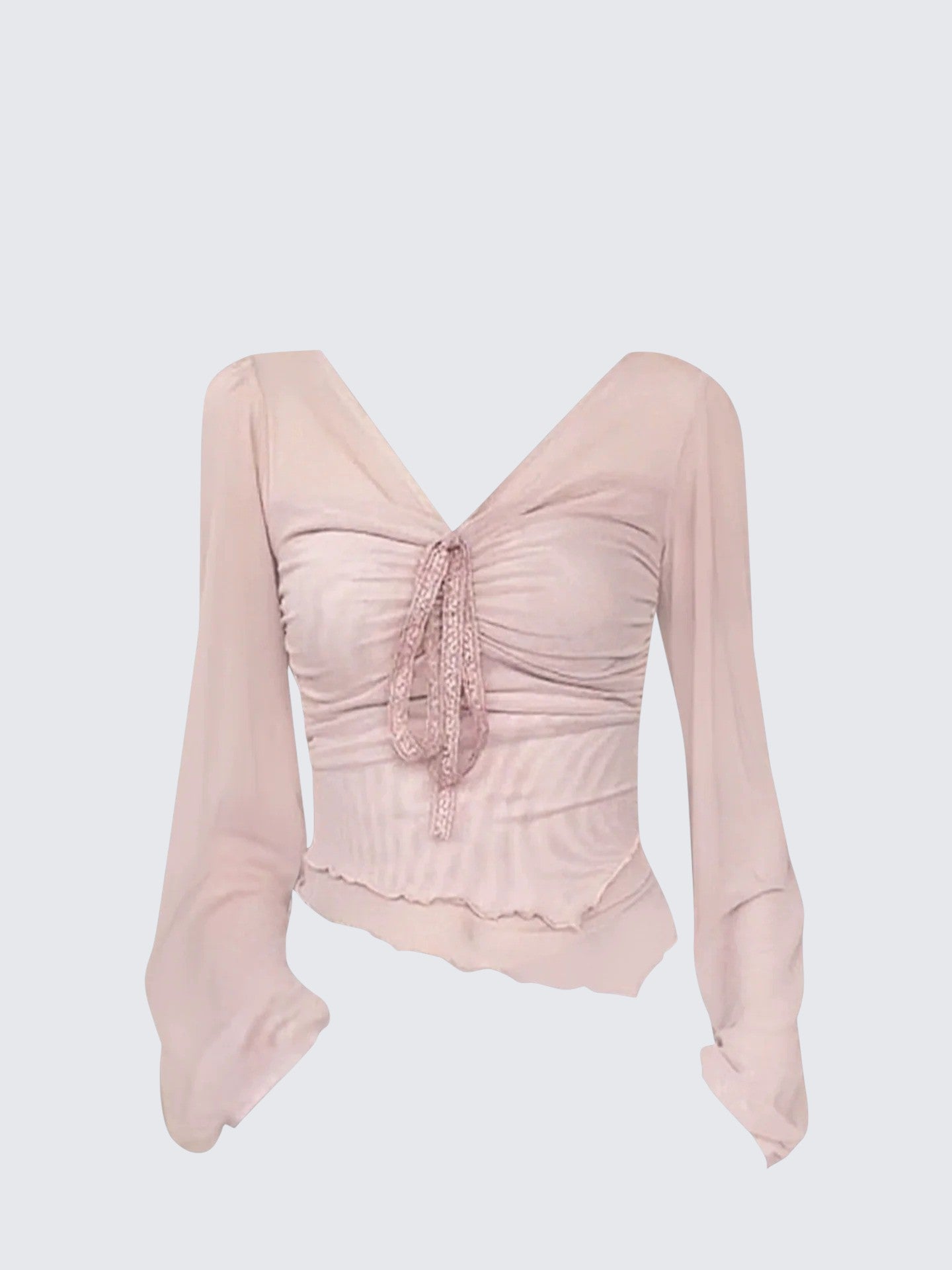 Pastel Pink Long Sleeve Tie Top