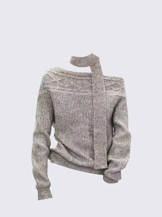 Off Shoulder Scarf Sweater Women