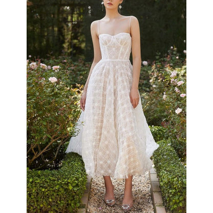 French White Tulle Mermaid Ballet Spaghetti Strap Cutout Gown Dress