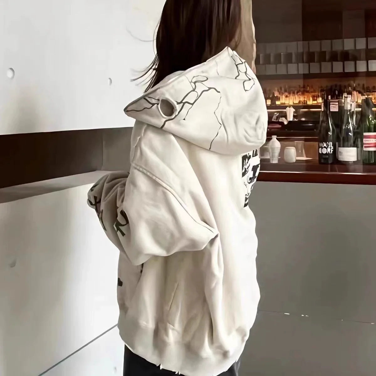 Beige Y2K Punk Retro Oversized Hoodie