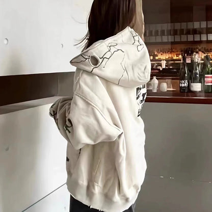 Beige Y2K Punk Retro Oversized Hoodie