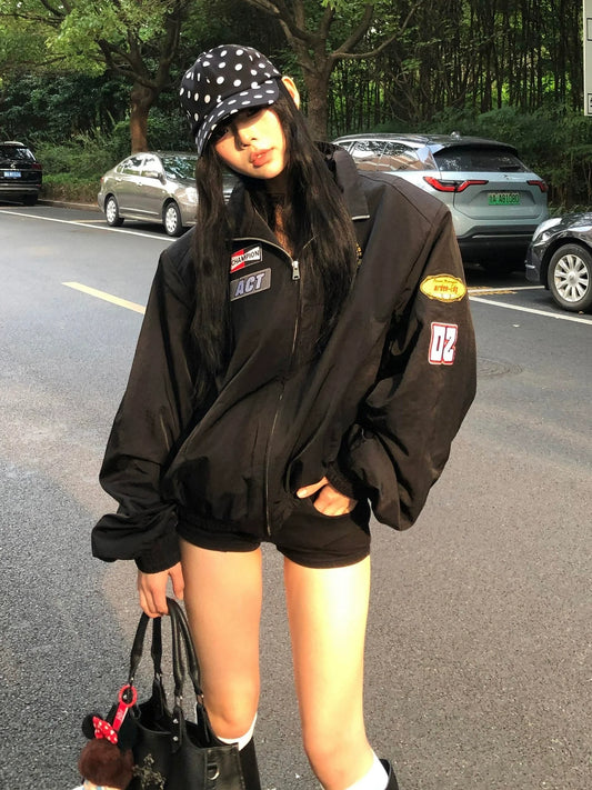 Retro Black Patch Baseball Jacket