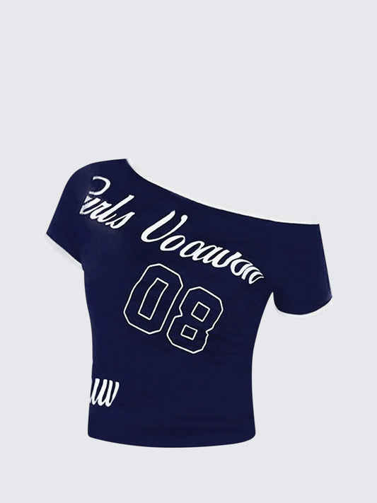 American Vintage Navy Off-Shoulder T-Shirt