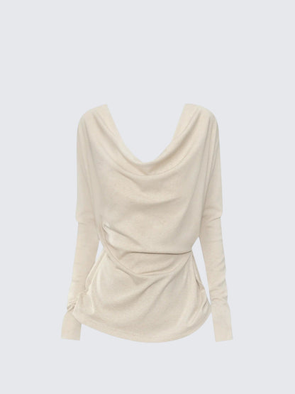 High-Intellect Drape Neck Button Slim Long Sleeve Top