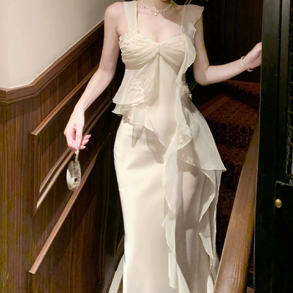 French Lace Floral Asymmetrical Top and Satin Mermaid Skirt Set