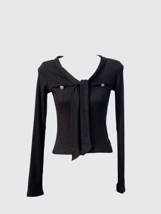 Sparkly Tie V-Neck Knit Top Women