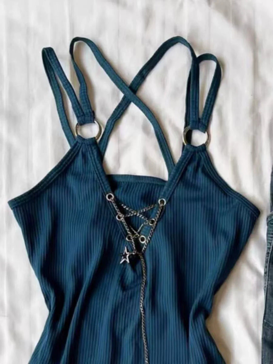 Blue Subculture Y2K E-girl Abi American Vintage Cutout Tank Top