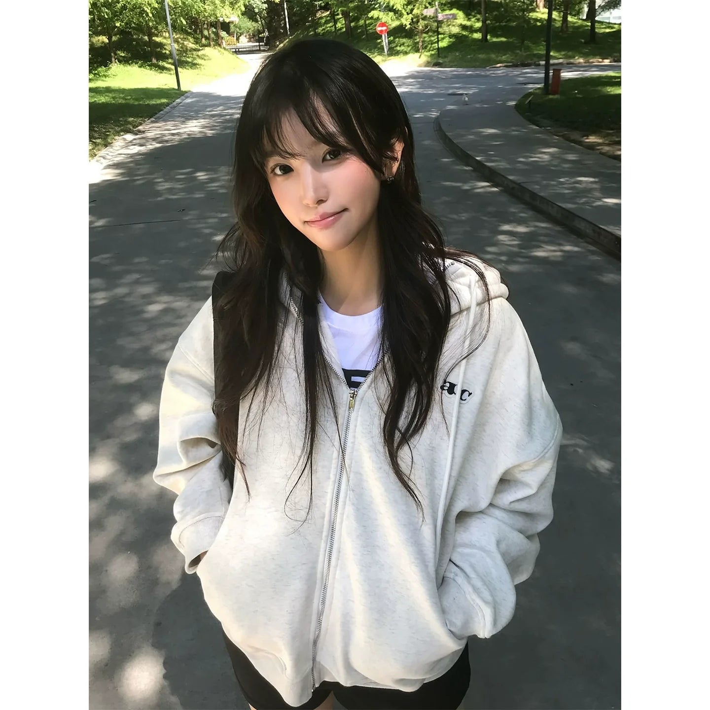 Korean Lazy Chic Hoodie Casual Zip-Up Sweatshirt