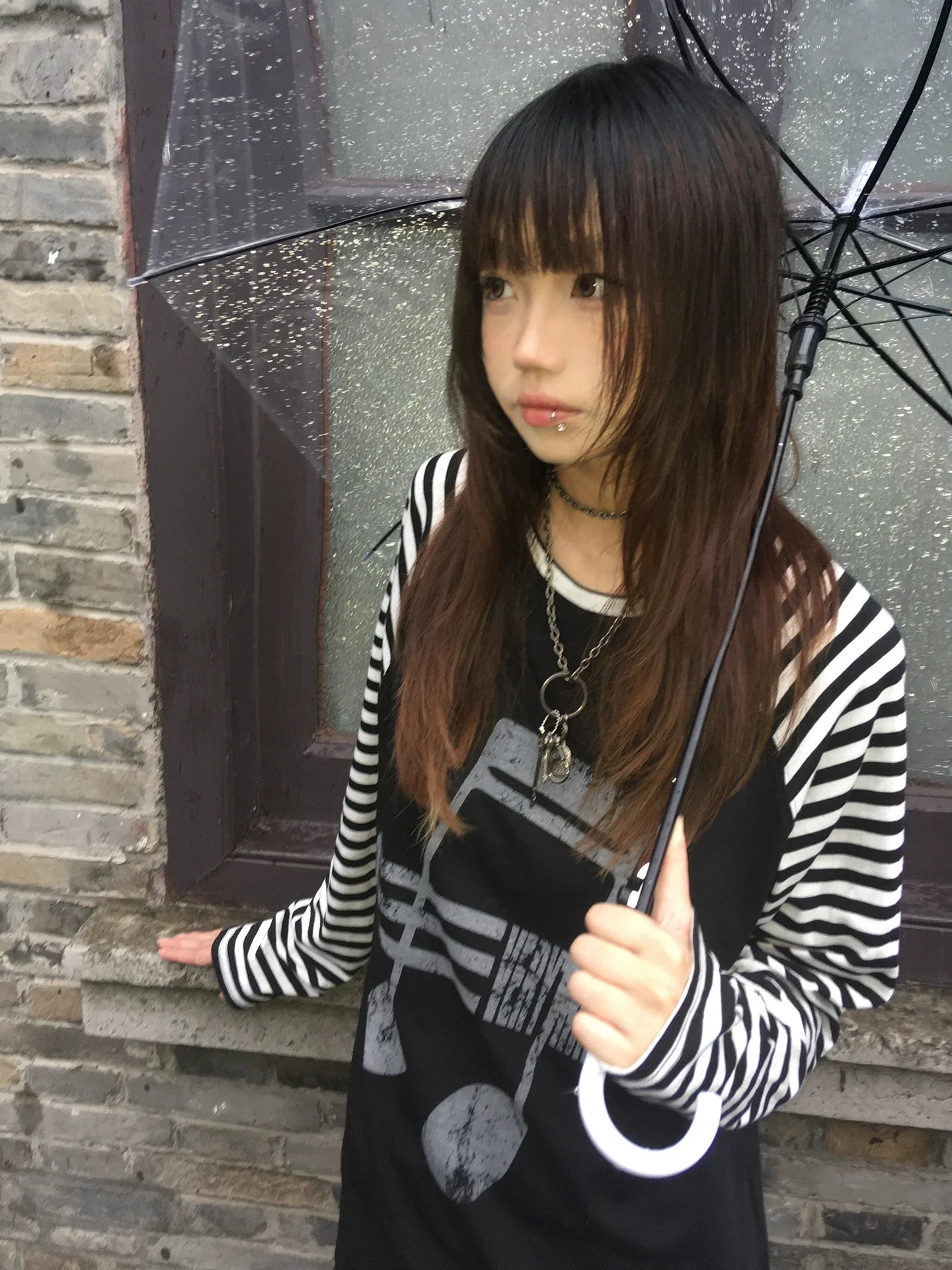 Y2K Dark Note Stripe Long Sleeve Top for Autumn