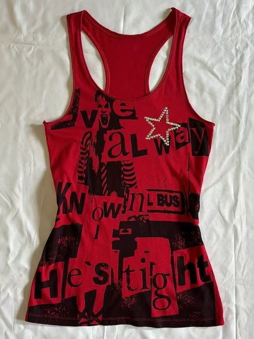 Red Rock Punk Retro Print Y2K Tank Top