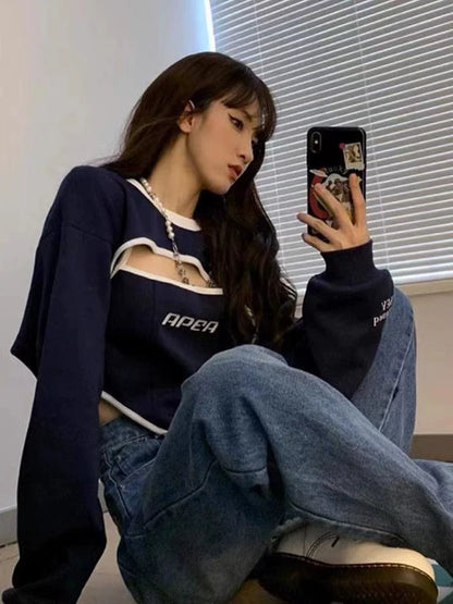 Navy Y2K Punk Camisole Two-Piece Hoodie