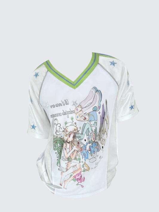 Y2K Star Raglan V-Neck Tee