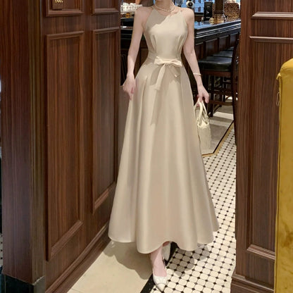 French Butterfly Satin Spaghetti Strap Gown Dress