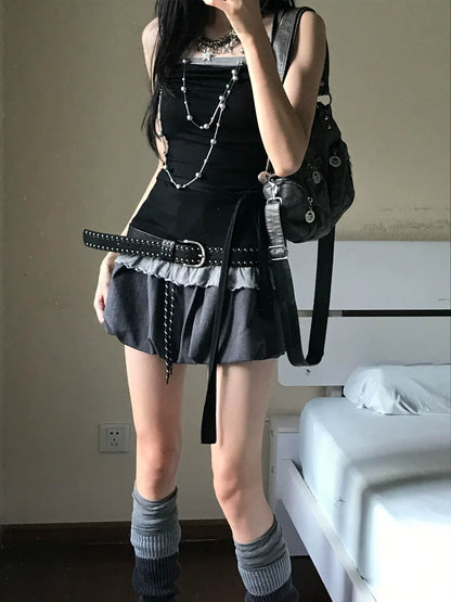 Y2K Layered Lace Bow Cami Top for Summer Streetwear