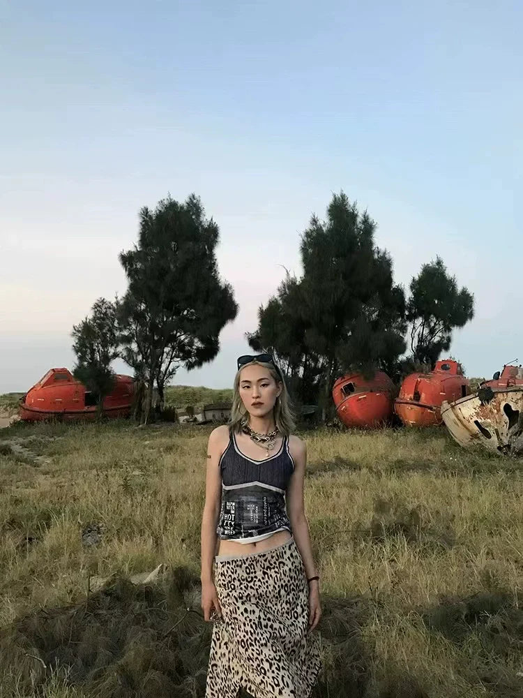 Black Cyberpunk Rock Letter Print Slim Y2K Tank Top