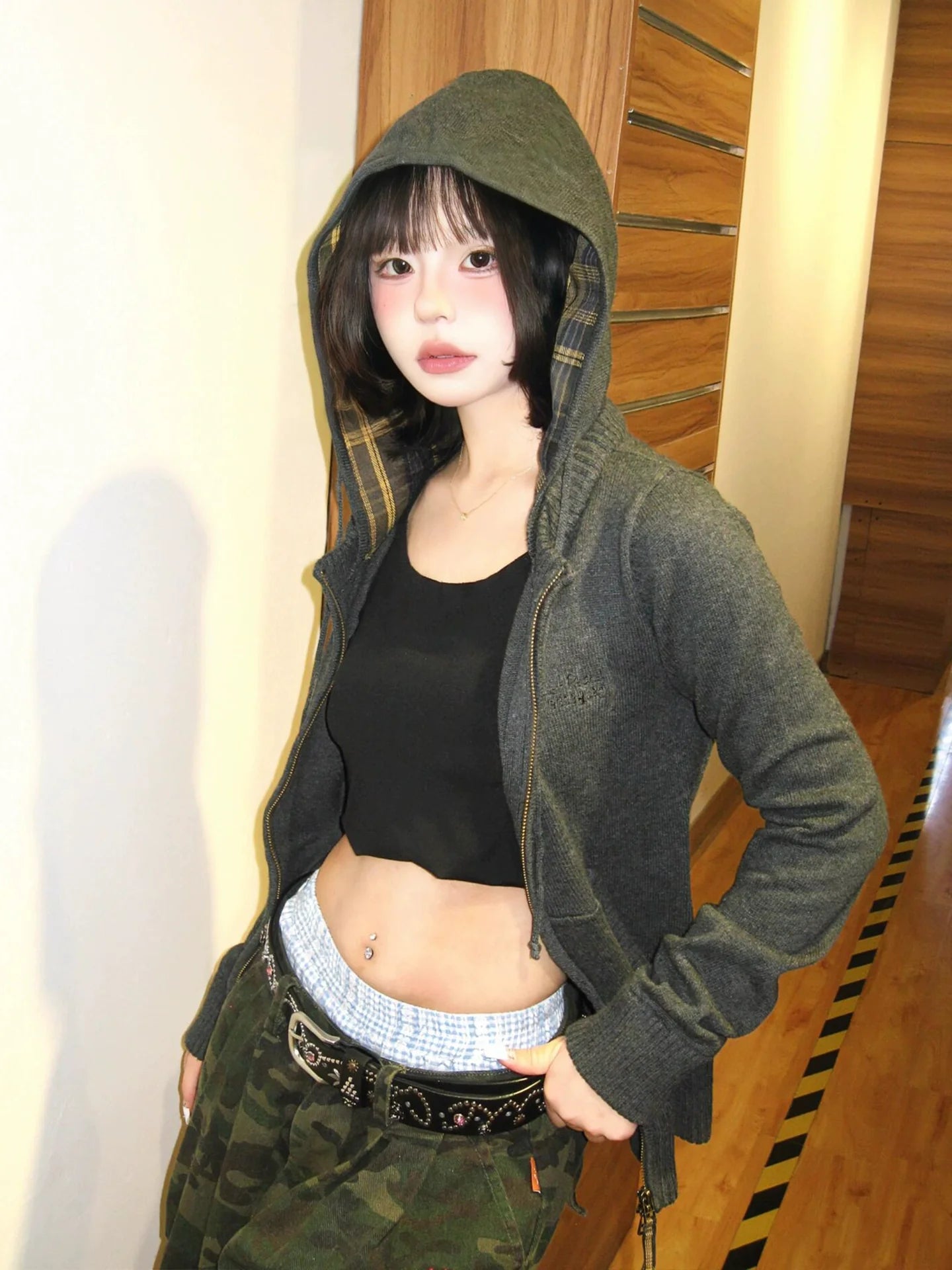 Vintage Plaid Zip Hoodie