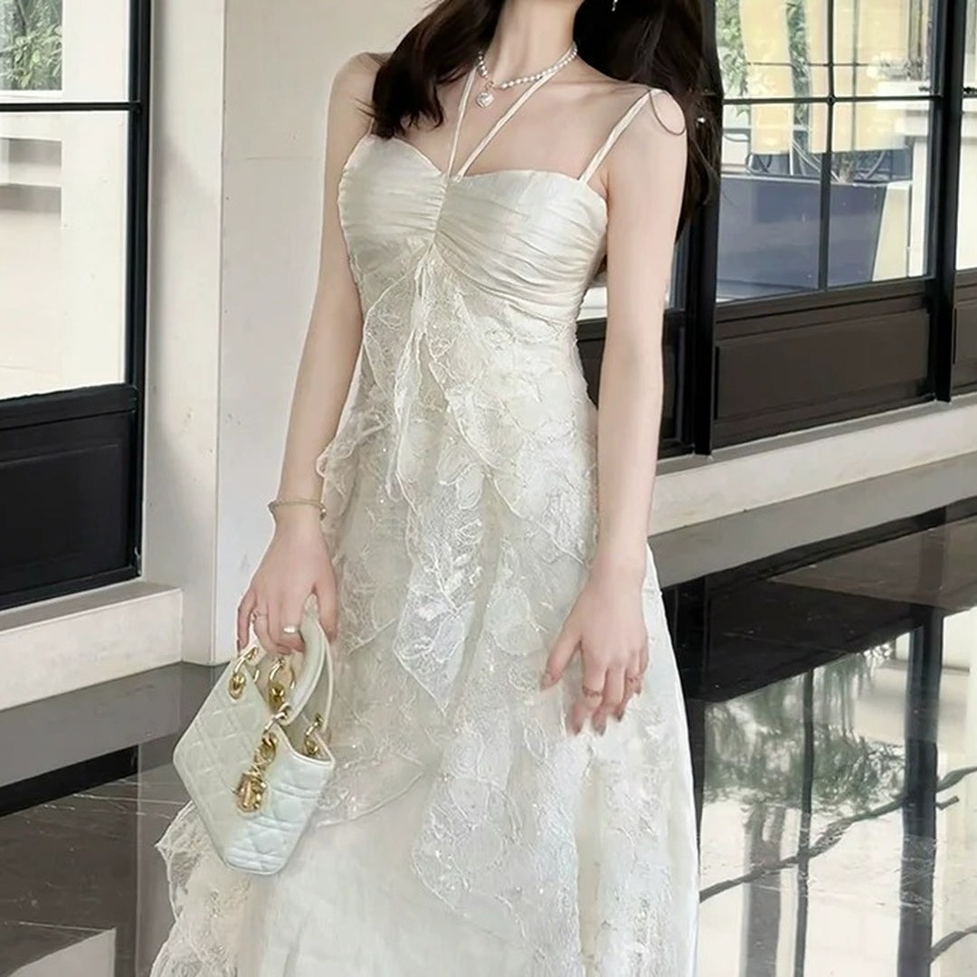 Romantic Satin Lace Spaghetti Strap Gown Dress
