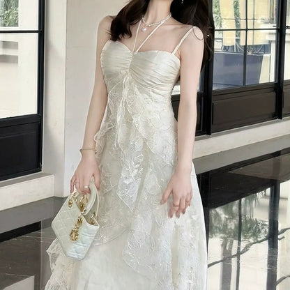 Romantic Satin Lace Spaghetti Strap Gown Dress