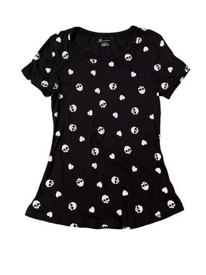 Black Subculture Y2K E-girl Abi American Retro Skull Print Light Subculture Short Sleeve Top