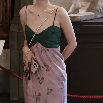 Cherry Mousse Summer Dopamine Waist Spaghetti Strap Gown Dress