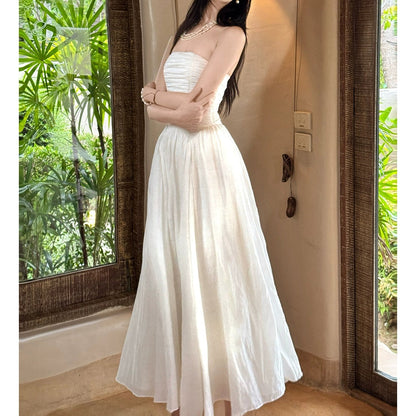 French White Bustier One-Shoulder Gown Dress
