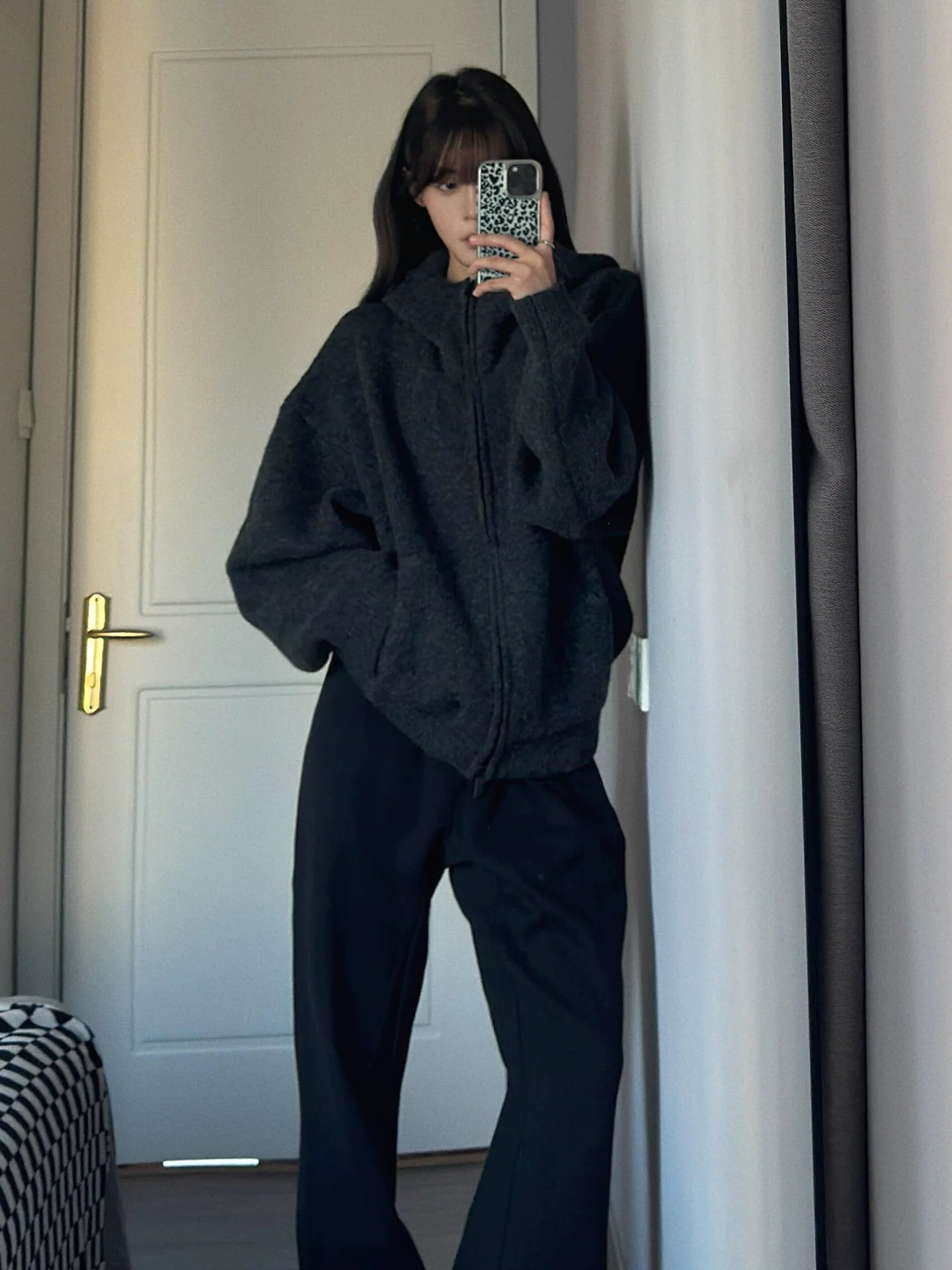 Oversized Hooded Knitted Cardigan Thick Loose Sweater Top