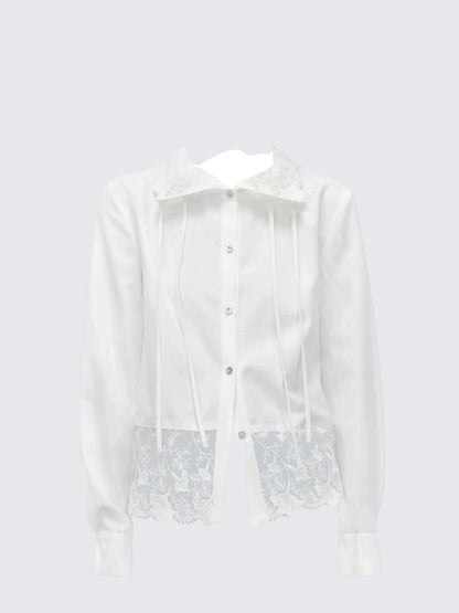 French Lace Collar White Shirt Women
