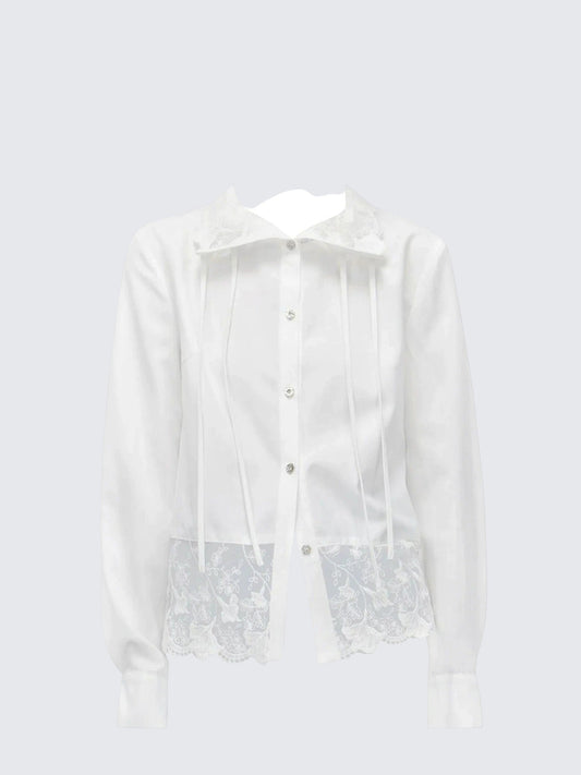 French Lace Collar White Shirt Women