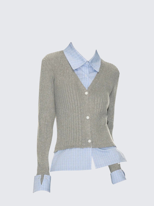 Preppy Faux Layer Knit Cardigan