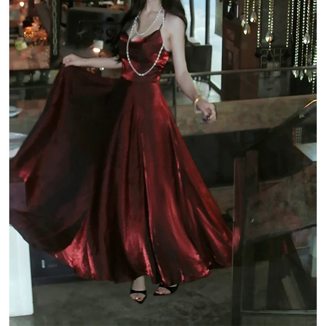 Red Fishtail Waist Gown Prom Dress