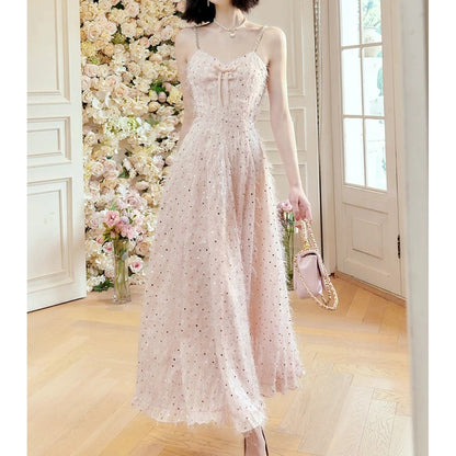 Pink Sequin Fringe Butterfly Gown Dress – French Luxury Party Dress