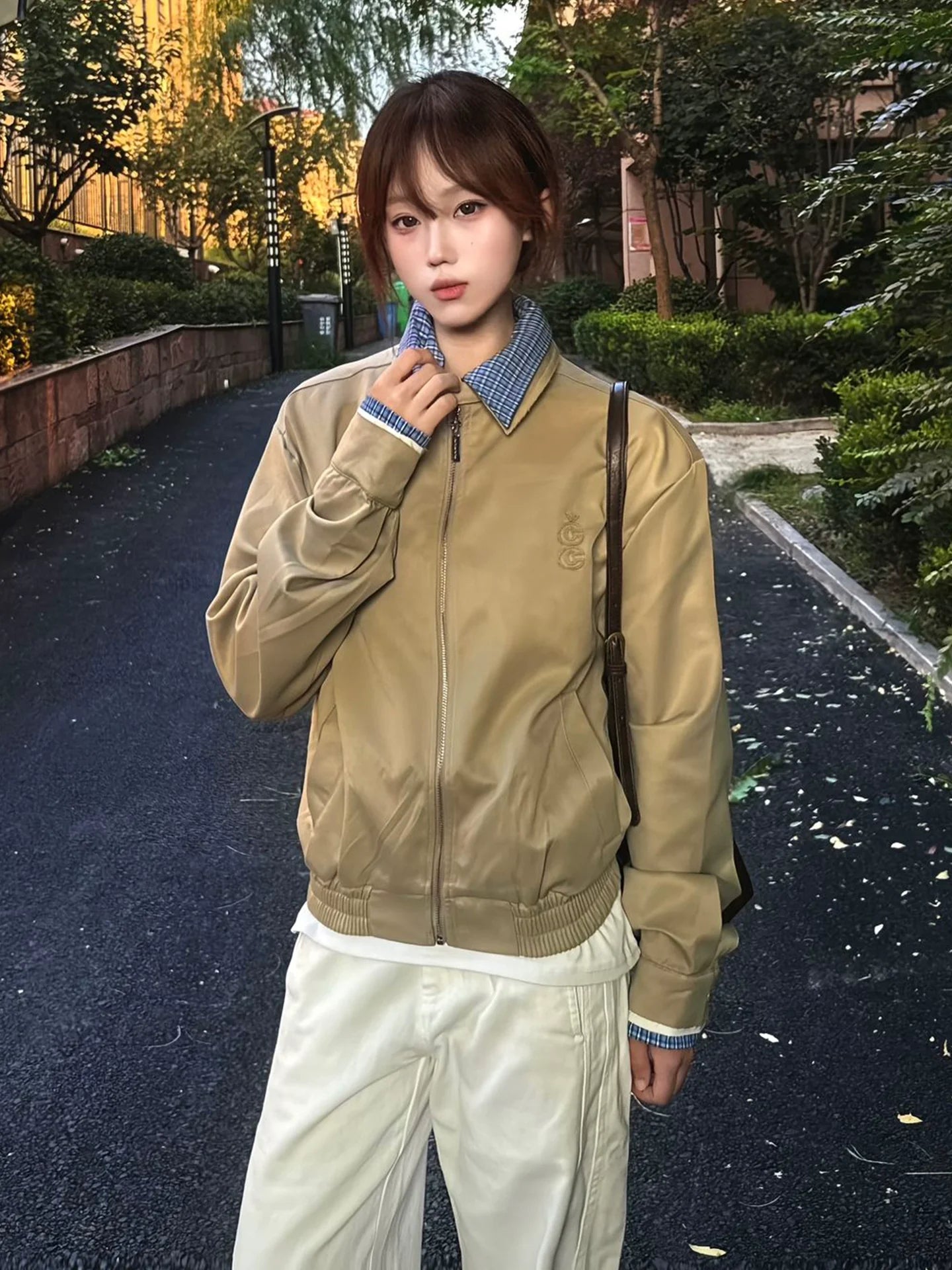 Faux Two-Piece Plaid Jacket for Autumn Winter