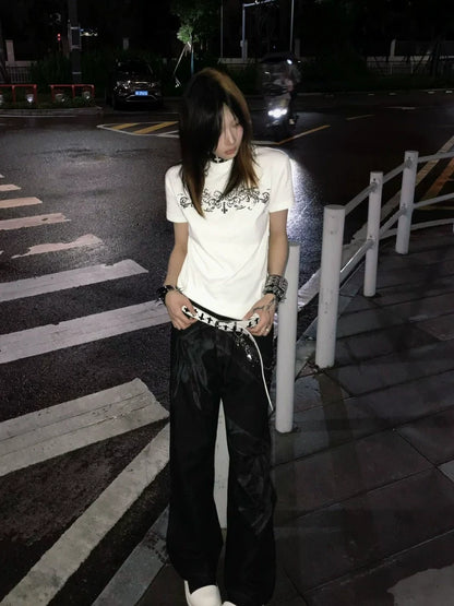 White Graphic Print Y2K T-Shirt