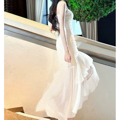 French Ruffle Tulle Asymmetrical Mermaid Birthday Gown – Elegant Party Dress