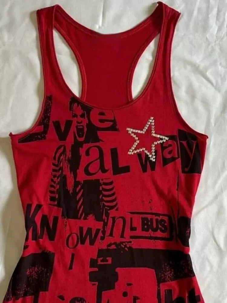 Red Rock Punk Retro Print Y2K Tank Top