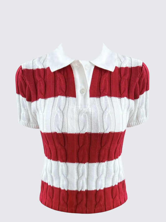 Striped Colorblock Polo Knit Top