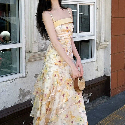 French Ruffle Floral Mermaid Gown Dress