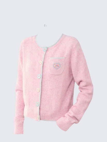 Sweet Pink Heart Knit Cardigan