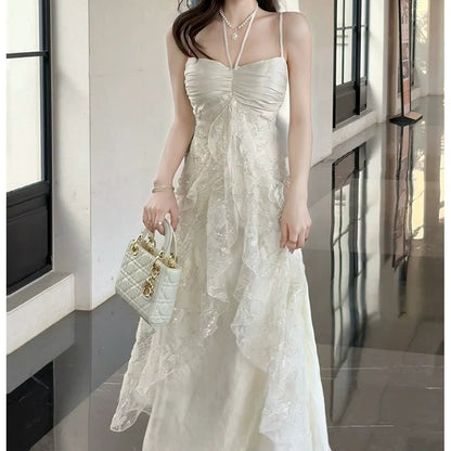 Romantic Satin Lace Spaghetti Strap Gown Dress
