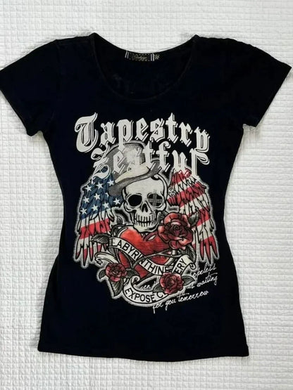 Spine-Wing Print Rock Punk Y2K T-Shirt