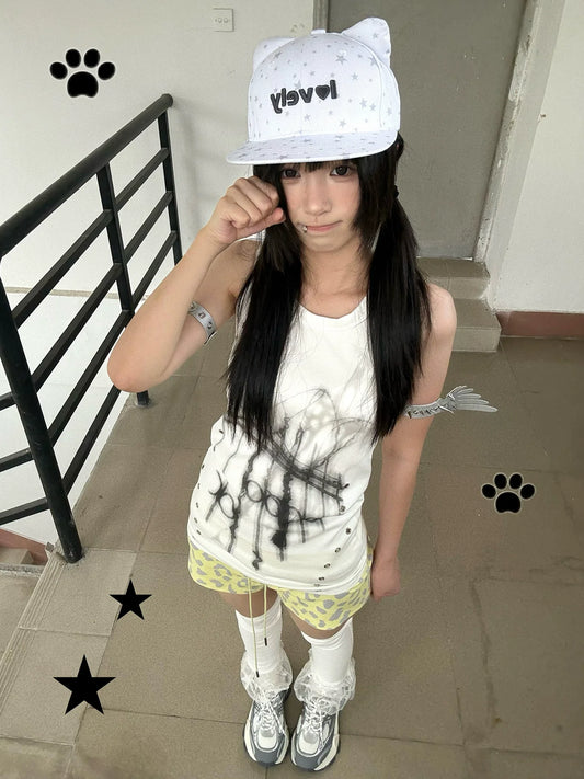 Y2K White Sleeveless Cami Top for Summer